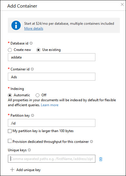 2020-COSMOSDB-ADD CONTAINER
