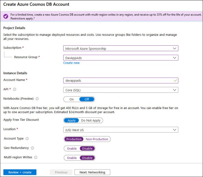 2020-COSMOSDB-CREATE-PROJECT DETAILS
