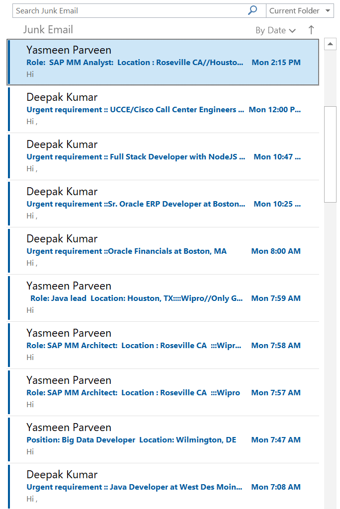 Recruiters Junk Folder