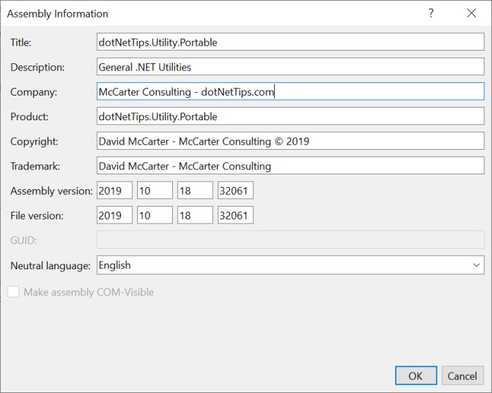 VS 2019-ASSEMBLY INFORMATION